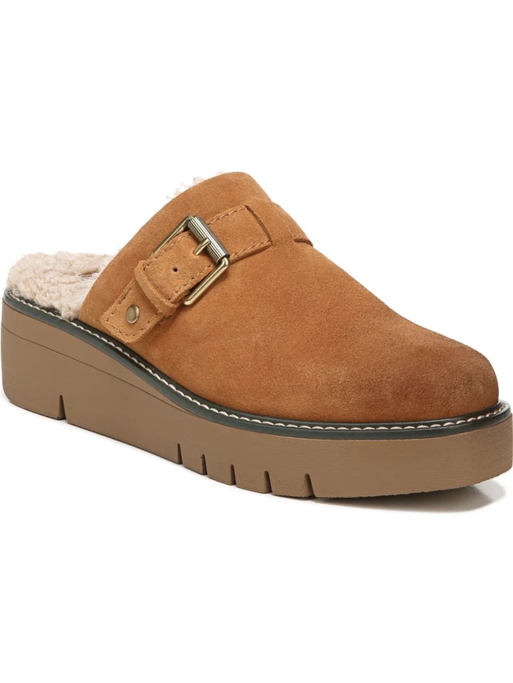 NATURALIZER Womens Orange Faux Shearling 1" Platform Wayde Wedge Mules 10